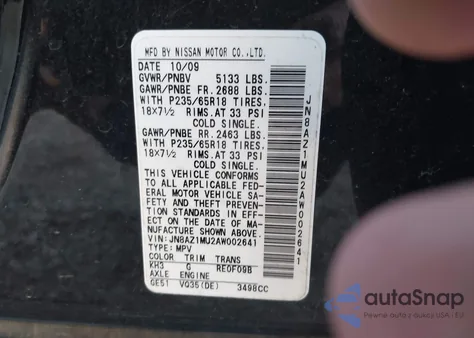 2010 Nissan Murano Sl from USA, damaged, VIN JN8AZ1MU2AW002641